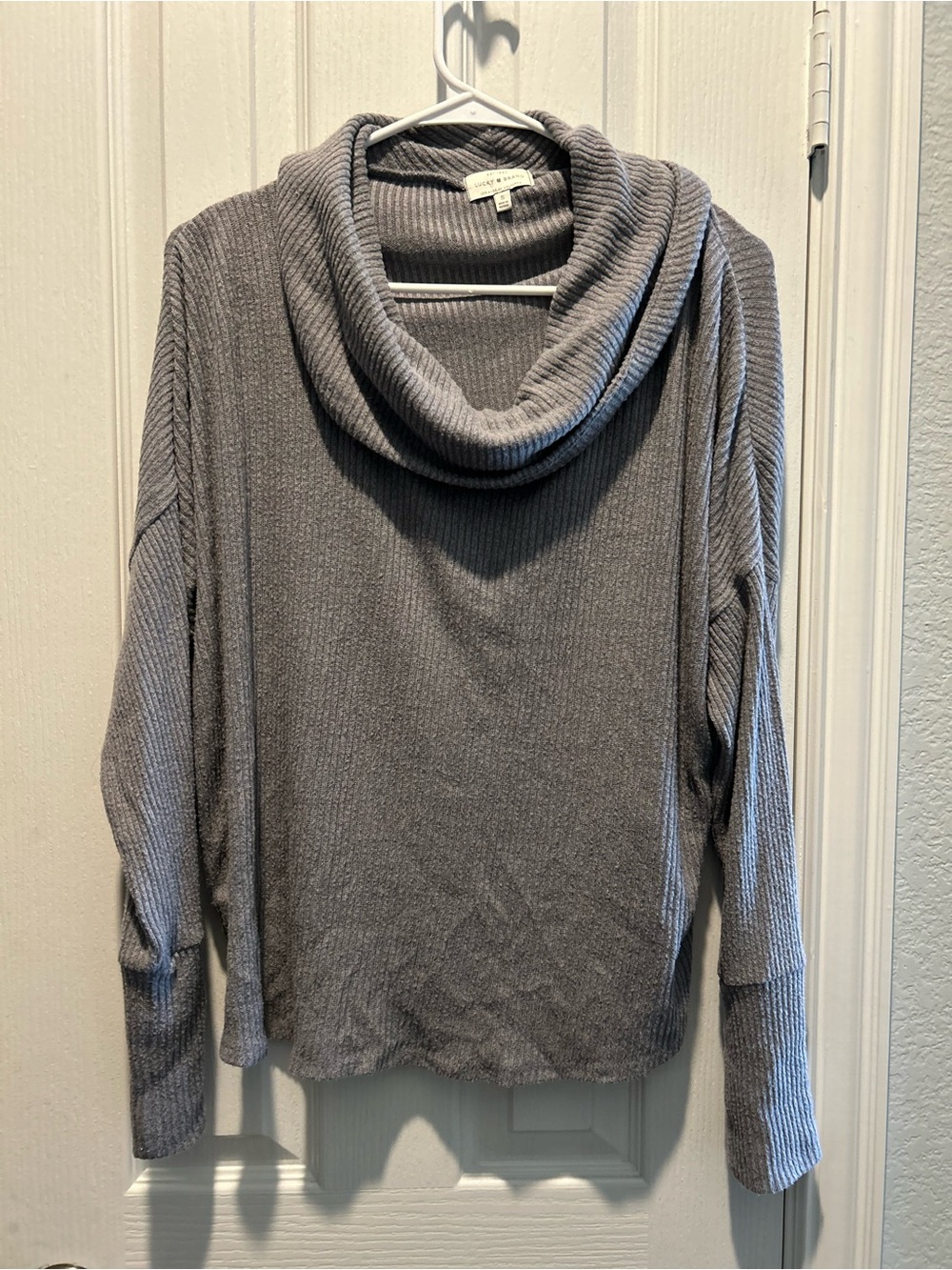 Lucky Brand Soft Gray Ribbed Cowl Sweater